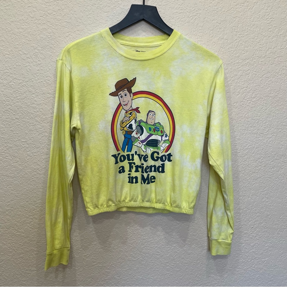Disney Toy Story Yellow Tie Dye Long Sleeve Crop Top “You Got a Friend in Me”